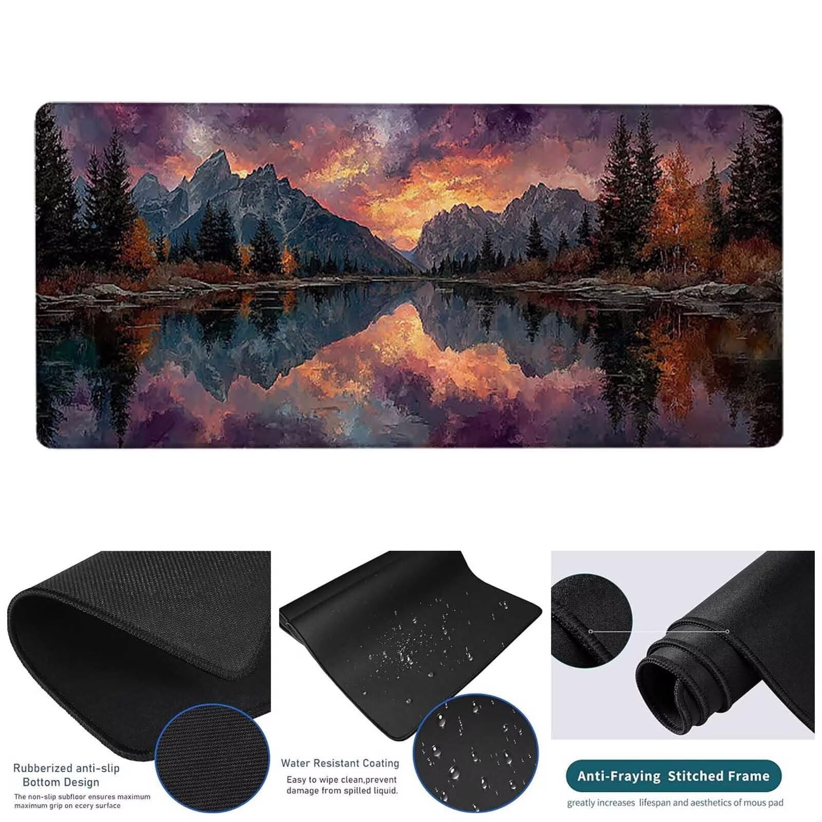 Podkładka pod mysz XXL 1500 x 800 x 3 mm, szara podkładka pod mysz górska podkładka na biurko z antypoślizgową gumową podstawą, wodoodporną powierzchnią, szytymi krawędziami, podkładka pod mysz do