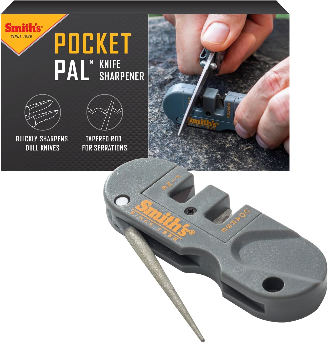 Kershaw Leek Black Serrated EDC Pocketknife, 3" Sandvik 14C28N Steel Blade, Assisted Opening Folding Knife & Smith's PP1 Pocket Pal Knife Sharpener Preset Carbide & Ceramic Stone Sharpeners