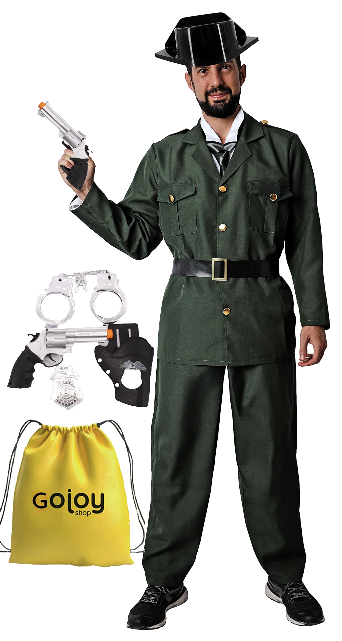 Gojoy shop-Disfraz de Guardia Civil Niños y Adulto para Carnaval Halloween (Contiene:Gorro,Disfraz,Esposas,Cinturón,Pistora Juguete y Mochila de Cuerdas.)
