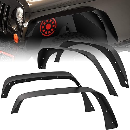 oEdRo - Juego de 4 guardabarros de acero sólido compatibles con Jeep Wrangler JK y JKU Unlimited 2007-2018 delantero y trasero juego de 4 piezas