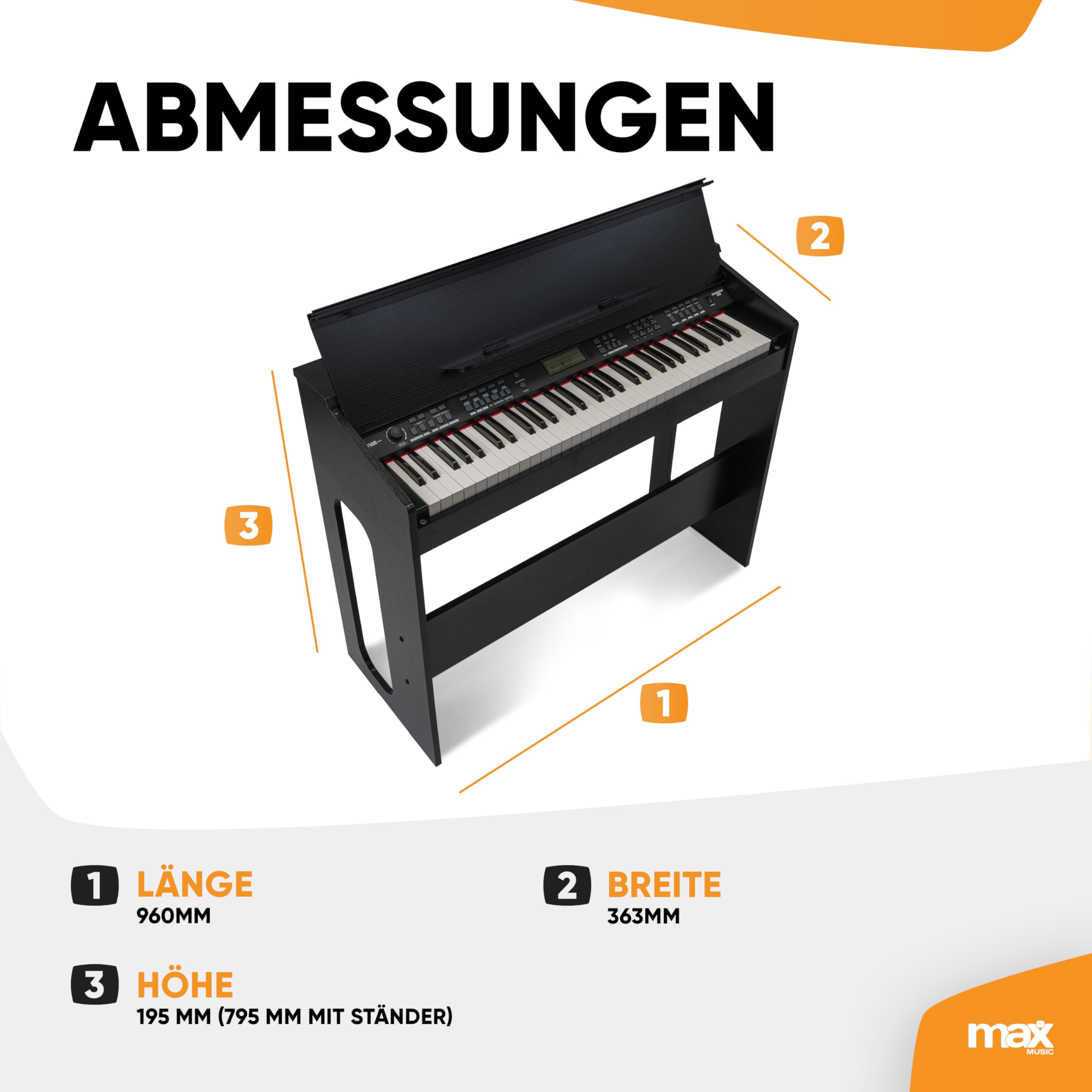 RhapsodyDP61 - Digitales E Piano Keyboard mit 61 Tasten, Keyboard mit Anschlagdynamik, Klavier-Möbel Ständer, 300 Sounds und Rhythmen, 80 Demos, Effekt Akkorde, USB, MIDI, Sustain Anschluss