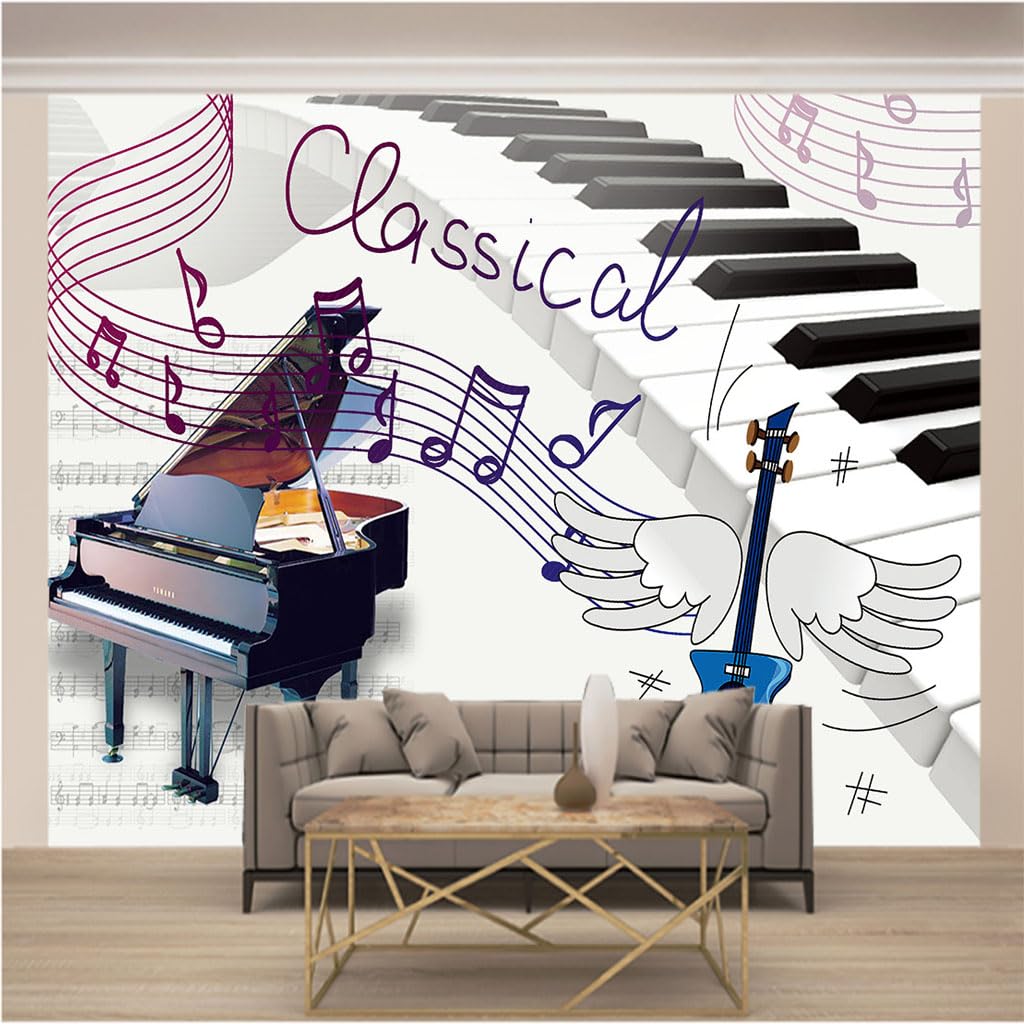 Papier Peint Panoramique Trompe l'Oeil Salon Décoration Murale Chambre Piano 3D
