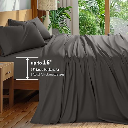 Miniatura 7 de Shilucheng Juego de sábanas de 100 % algodón tamaño King, 1000 hilos, sábanas de algodón egipcio de lujo, ropa de cama y fundas de almohada