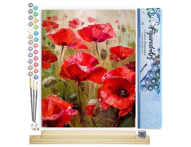 Figured'Art Pintar por Numeros Adultos Nueva Flor Roja - Manualidades pintura acrilica Kit Cuadro DIY completo