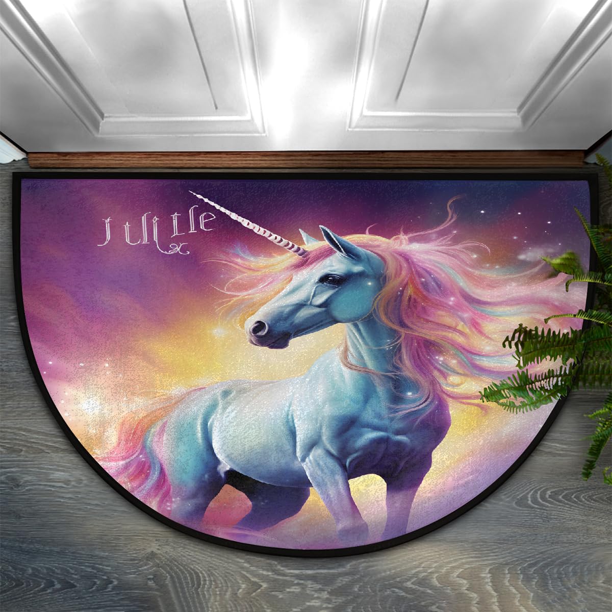 Half Round Door Mat Galaxy Animal Unicorn Rainbow Half Moon Rug Washable Half Circle Area Rugs Indoor Entrance Non Slip Semi Circle Bathroom Rugs
