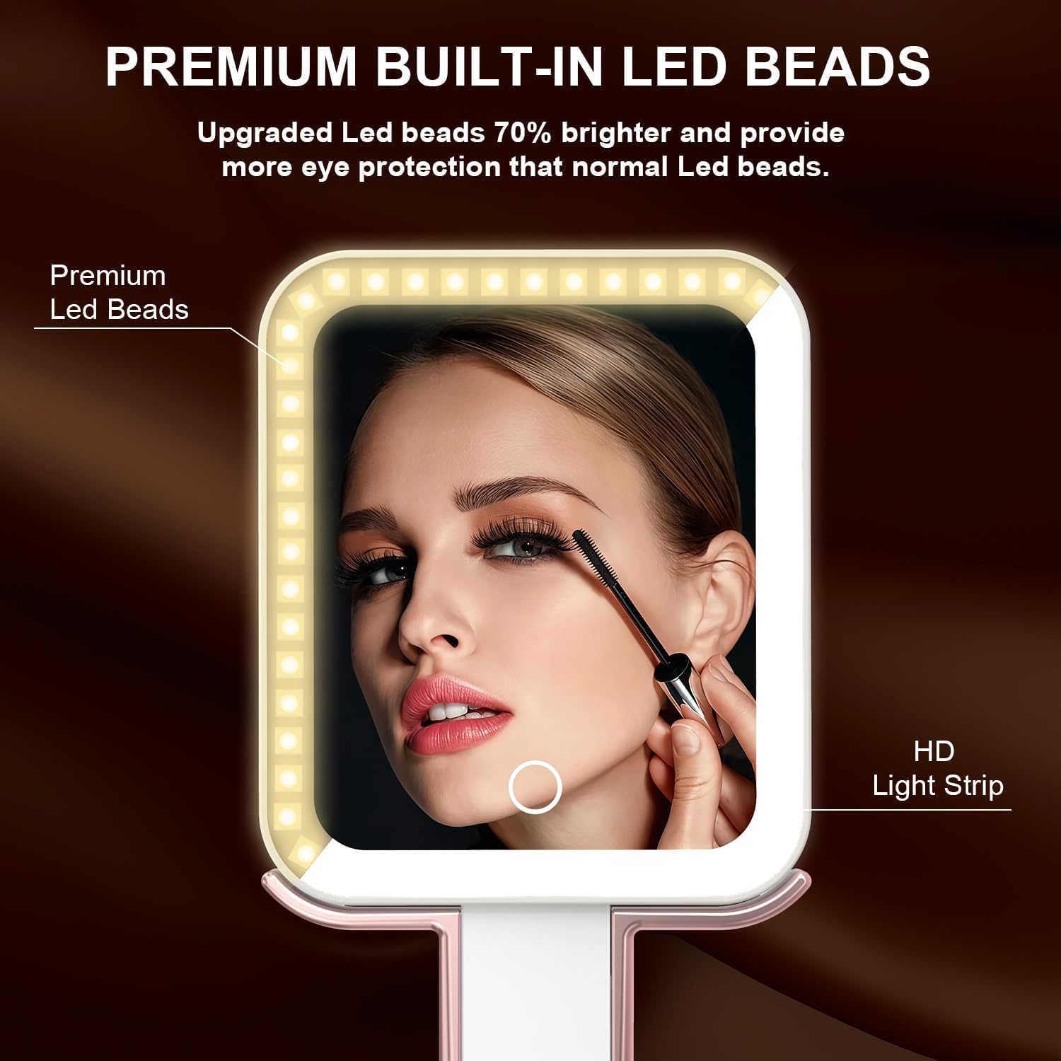 Mocado Travel Makeup Mirror with Lights,20X/1X Magnifying Mirror with Light, Double Sided Travel Mirror with 3 Color Light,Dimmable Touch,Lighted Makeup Mirror for Tabletop,Handheld,Hanging(Rose Gold) - Image 3
