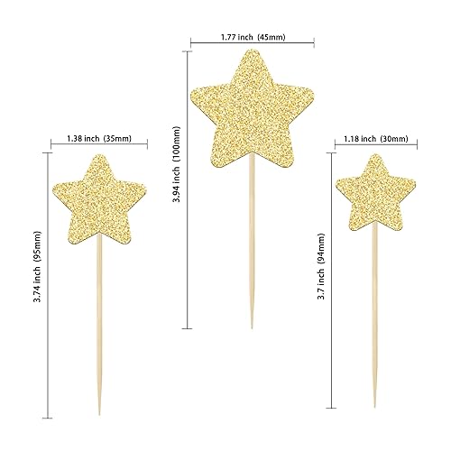 Miniatura 2 de Gyufise 42 piezas de adornos de estrella para cupcakes con purpurina dorada montados con estrella centelleante, para boda, compromiso, despedida de