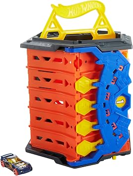 Hot Wheels Track Builder Action, Roll Out Raceway, Track Set with 5 Lane Racetrack and Toy Storage Bucket, Includes 1 Toy Car, Toys for Ages 4 to 10, One Pack, HGK41