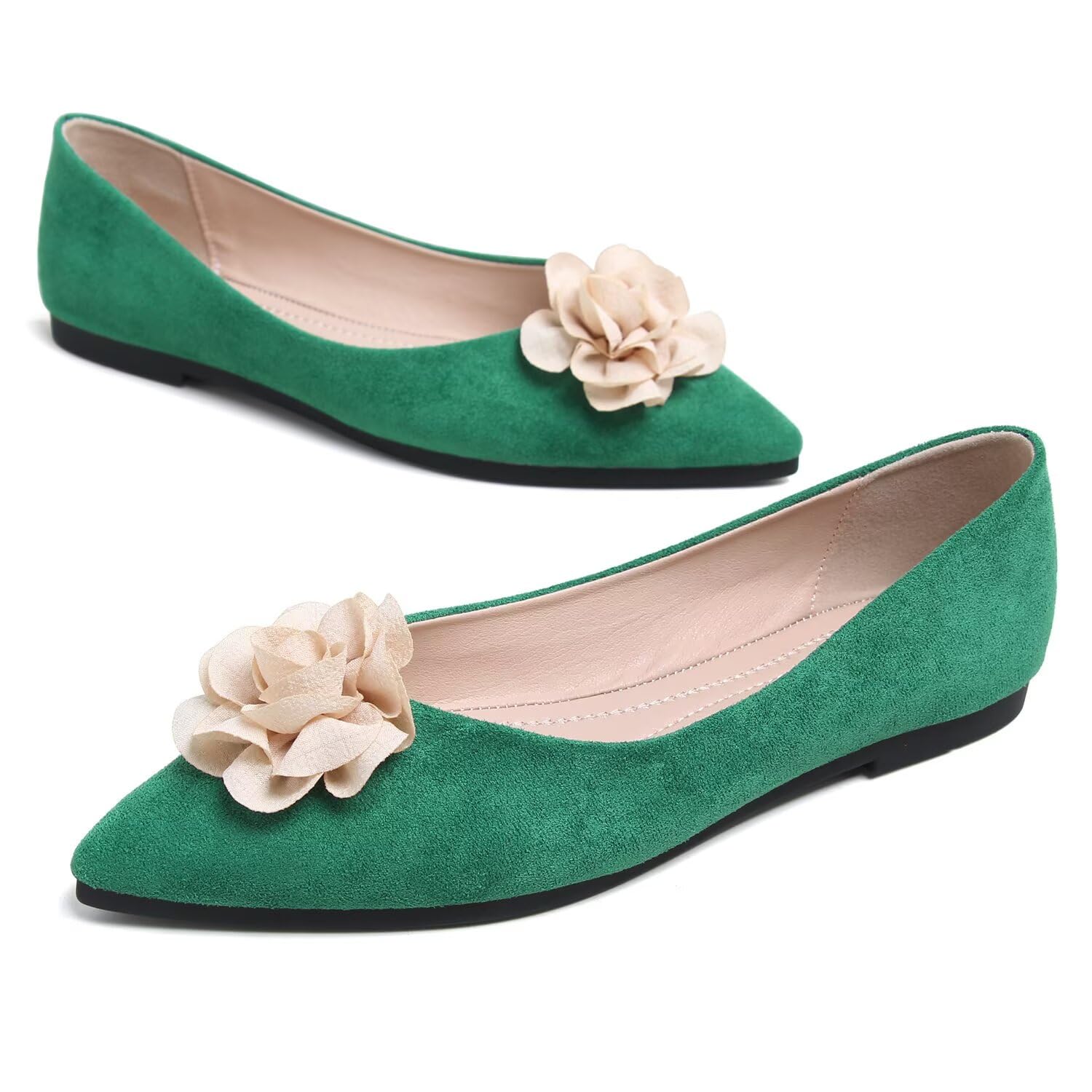 Hee grand Women Pom Pom Causal Flats -Solid Slip on Shallow Comfortable Ballet Shoes