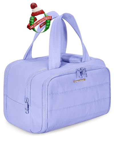 BAGSMART Travel Toiletry Bag, Crush Toiletry Bag for Women, Wide-open Puffy Toiletry Bags for Traveling, Large Travel Cosmetic Makeup Bag Organizer for Accessories,Toiletrie, Purple