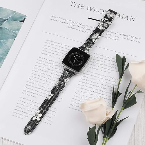 Miniatura 4 de TOYOUTHS Correa de cuero compatible con Fitbit VersaVersa 2, correas de reloj para mujeres y hombres, pulseras delgadas de cuero genuino de repuesto