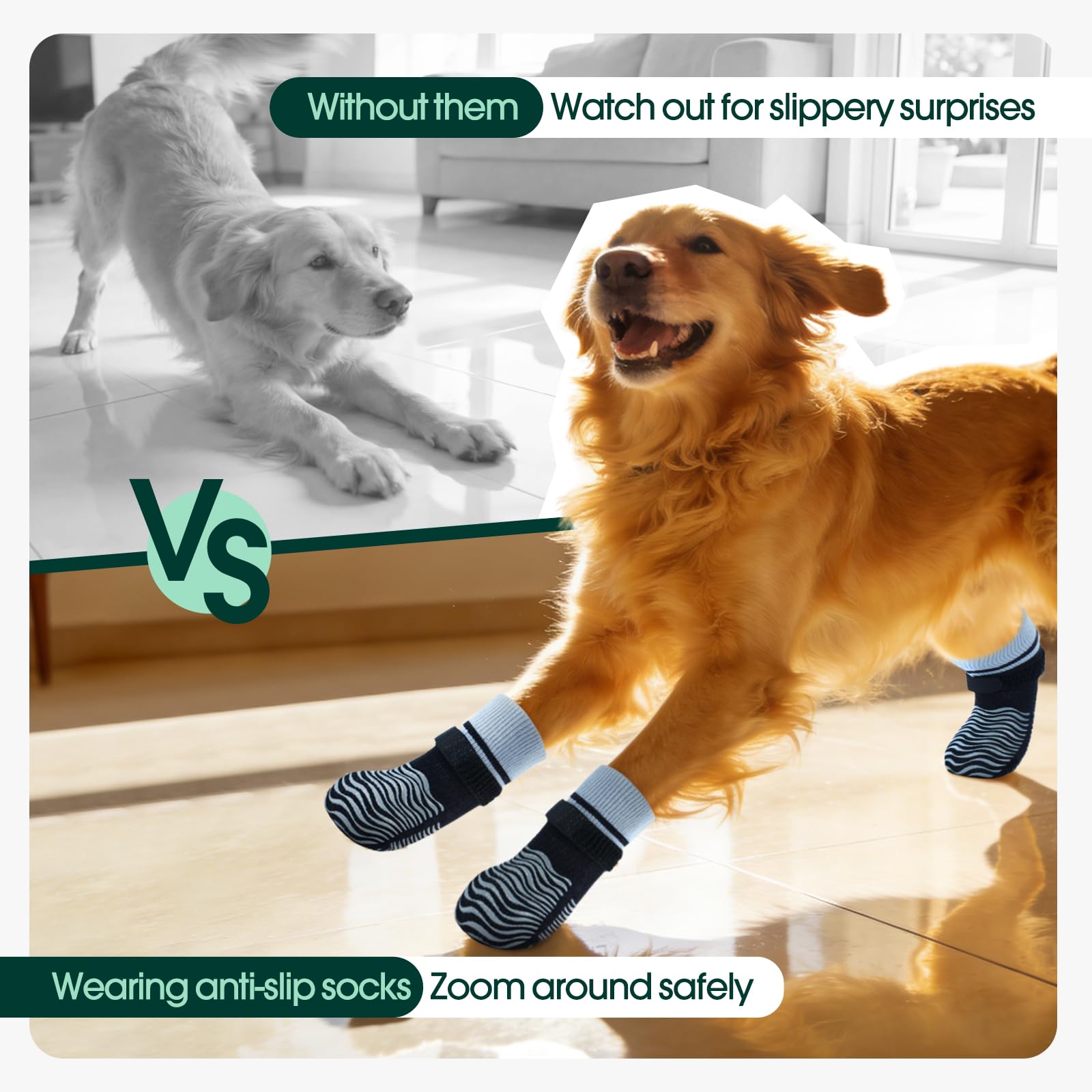 Kuoser Non Slip Dog Socks for Hardwood Floors, Dog Grippy Socks with Double-Sided Traction, Anti Slip Dogs Booties Paw Protectors to Prevent Licking Paws for Small Medium Large Senior Dogs, 4 Pack-S — view 3
