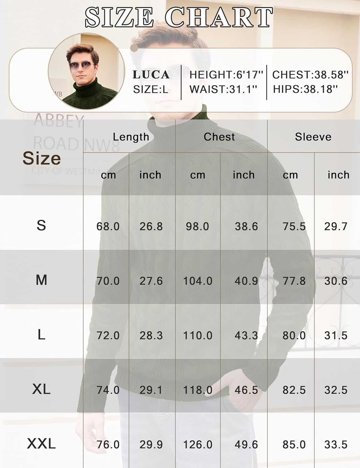 Cotrasen Men's Turtleneck Sweater Long Sleeve Cable Knit Sweater Casual Fall Winter Warm Twisted Pullover Sweaters - Image 7