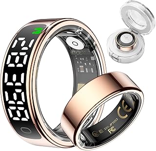 2025 新登場 数値表示スマートリング,ステンレス鋼指輪,活動追跡,数値安定センサ機能管理,多機能運動,Bluetooth5.3,万歩計,5ATM防水可水泳,体感ゲーム,リモコン撮影,カロリー,長時間使用可能,男女兼用,iphone&コンパチブル対応,贈り物,日本語説明書付き (金色-, 9号(内周長:60mm))