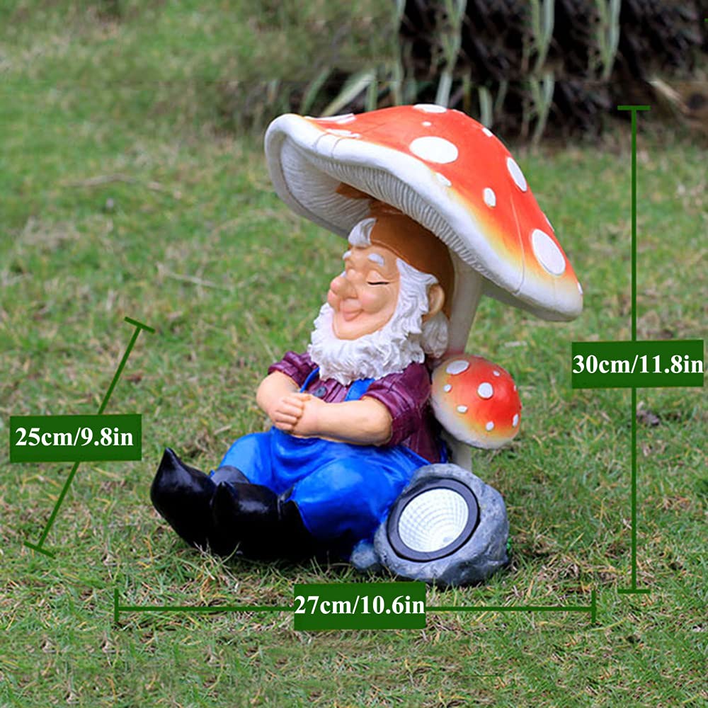 Garden Gnome ogrodowy posąg gnomów na zewnątrz gnomy led słonecznych ozdoby figurki, ręcznie malowane warunkowe, gigantyczne wystrój trawnika Smurf, oświetlenie 8h, b