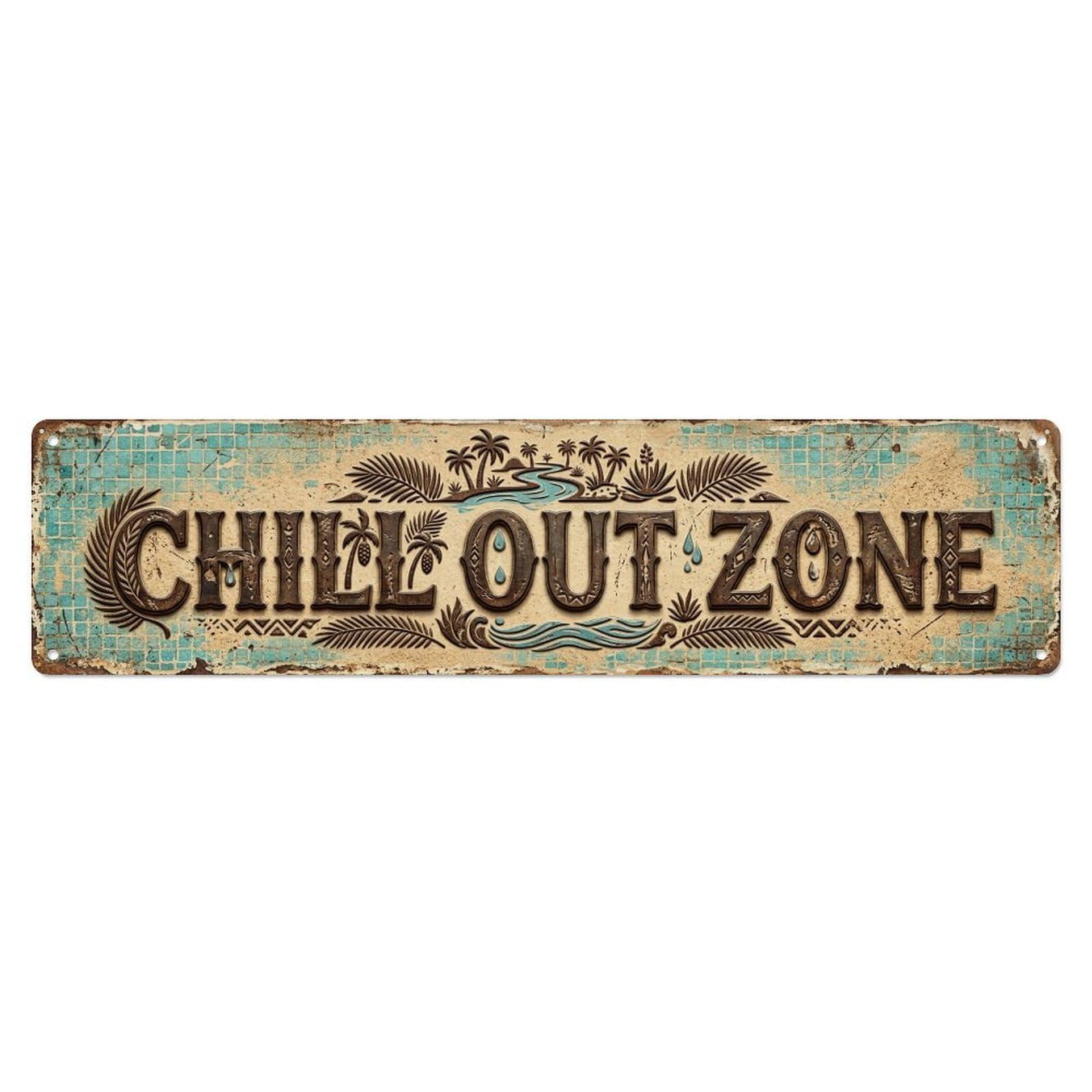 Chill Out Zone Worn 7 Metal Tin Skinny Sign Plaque Wall Decor for Cafe, Club Bar, Office, Home Garden Metal Poster 4x16Inch