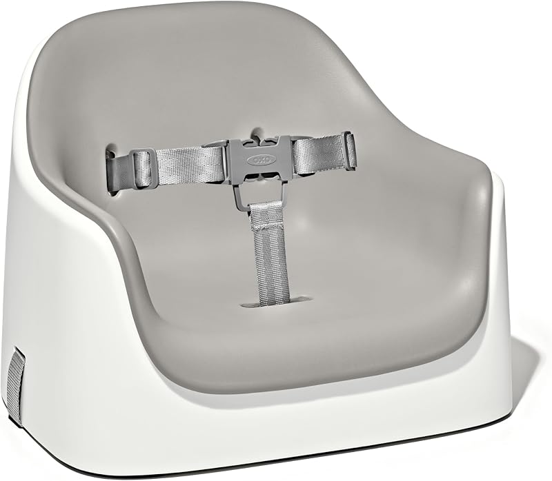 OXO Tot Nest Asiento elevador para cocina con cojín extraíble, gris | Asiento elevador portátil con correas, se fija a la silla de la mesa de comedor, cojín lavable extraíble