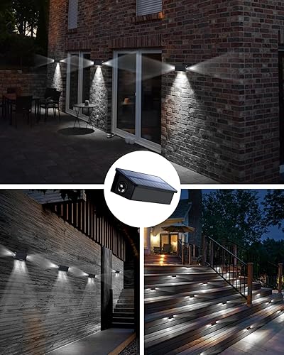 Miniatura 7 de Luces de valla alimentadas por energía solar al aire libre, impermeables, LED de 3 lados, paquete de 8 para patio, cubierta, terraza, barandilla,