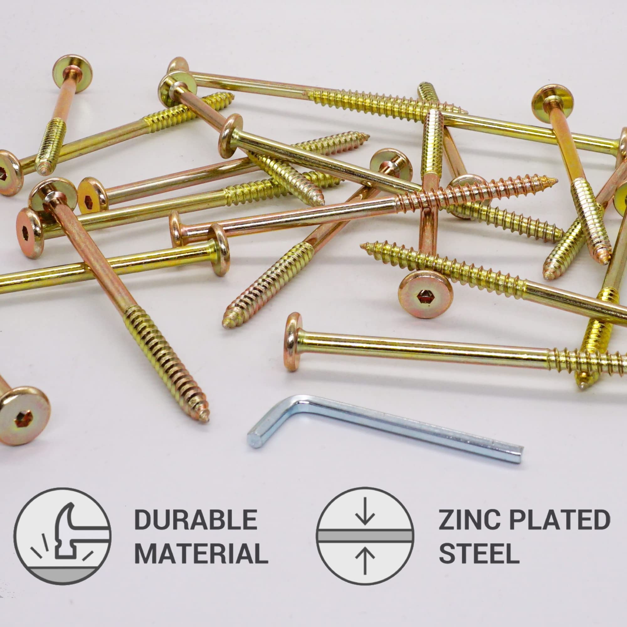 SKIR'CO (6 pcs) Yellow Zinc Plated Wood Connector Screws 6.5 x 110 mm, Furniture Connector Screws, Flat Head - Image 3