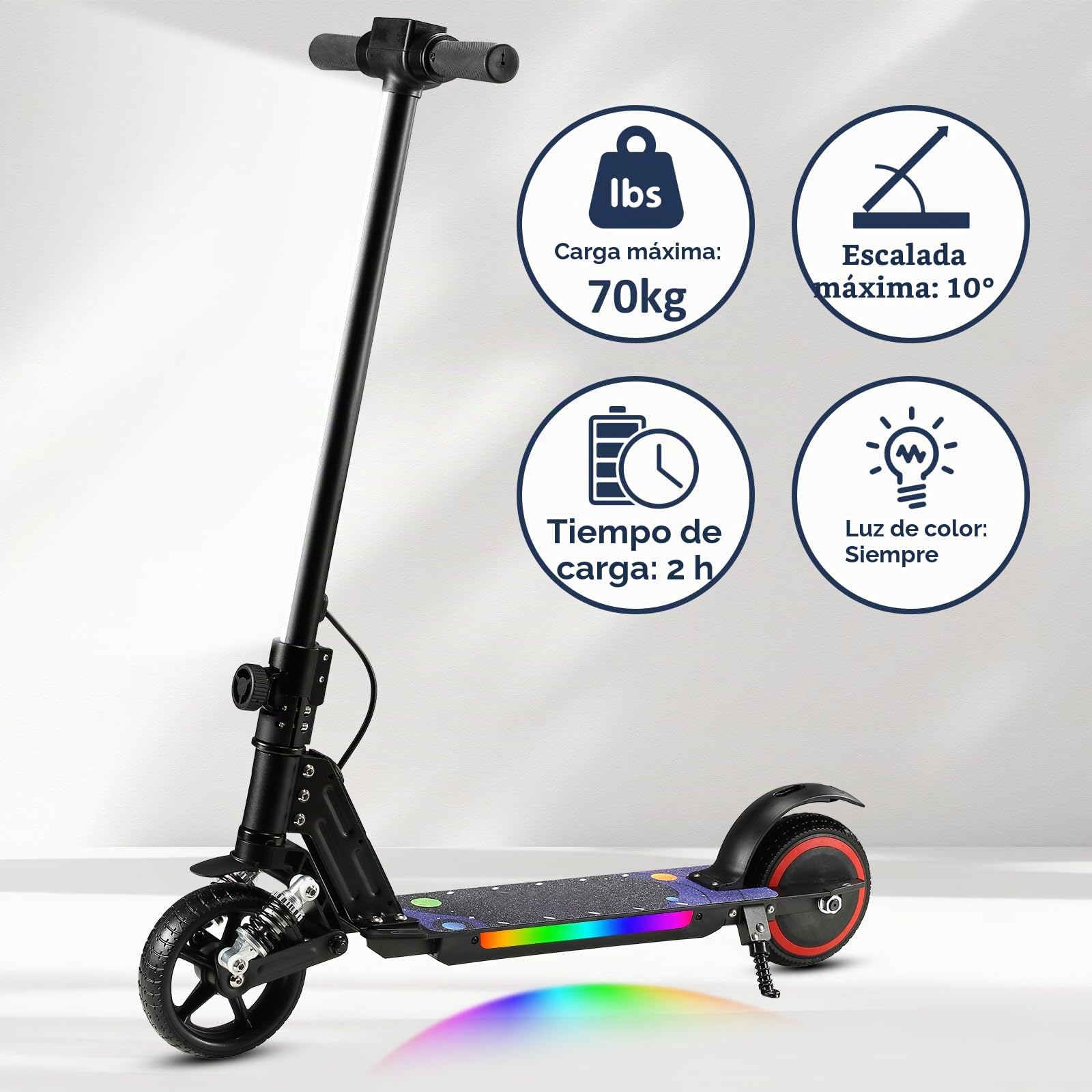 Patinete Eléctrico Niños 6-12 Años Plegable Altura Ajustable 14km/h 8KM Luces LED Color Frenos Seguros Pantalla Regalo Cumpleaños