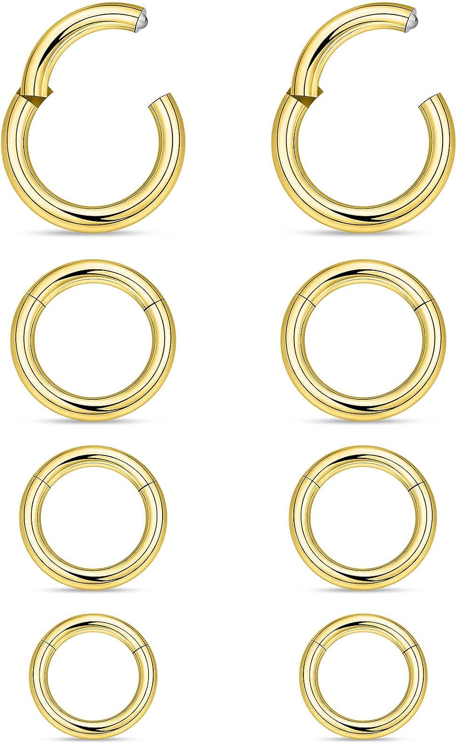 20G 18G 16G 14G 12G 10G Surgical Steel Hinged Clicker Segment Nose Rings Hoop Lip Rings Helix Cartilage Daith Tragus Sleeper Earrings Body Piercing for Women Men 6mm 8mm 10mm 12mm 14mm 16mm