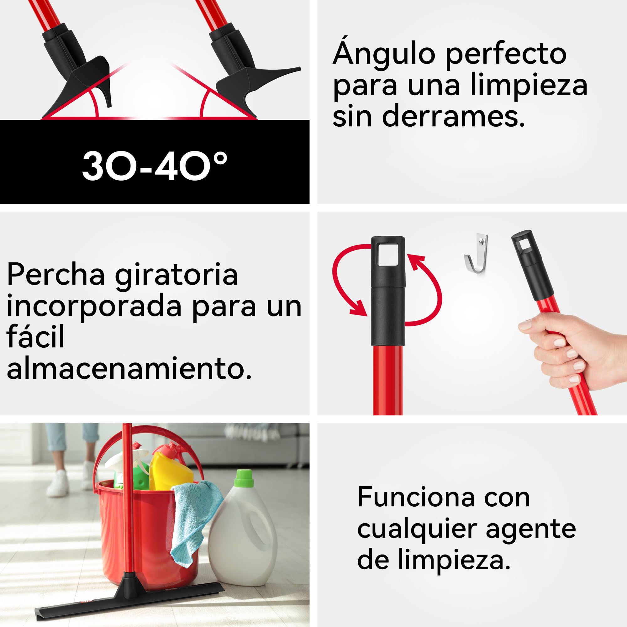 Tyroler Empujar y Tirar Escobilla de Goma | Cabezal de 100% Goma de 44 cm | Mango de 140 cm | Escoba de Goma para Suelo | Haragan para Suelos Exterior | Aragan para Suelos | Araganes para el Suelo