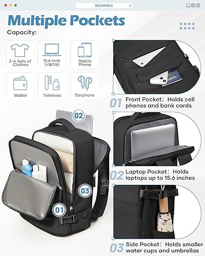 Miniatura 5 de Mochila de viaje para computadora portátil para mujer, mochila de transporte, bolsa de viaje para artículos personales, artículos esenciales de