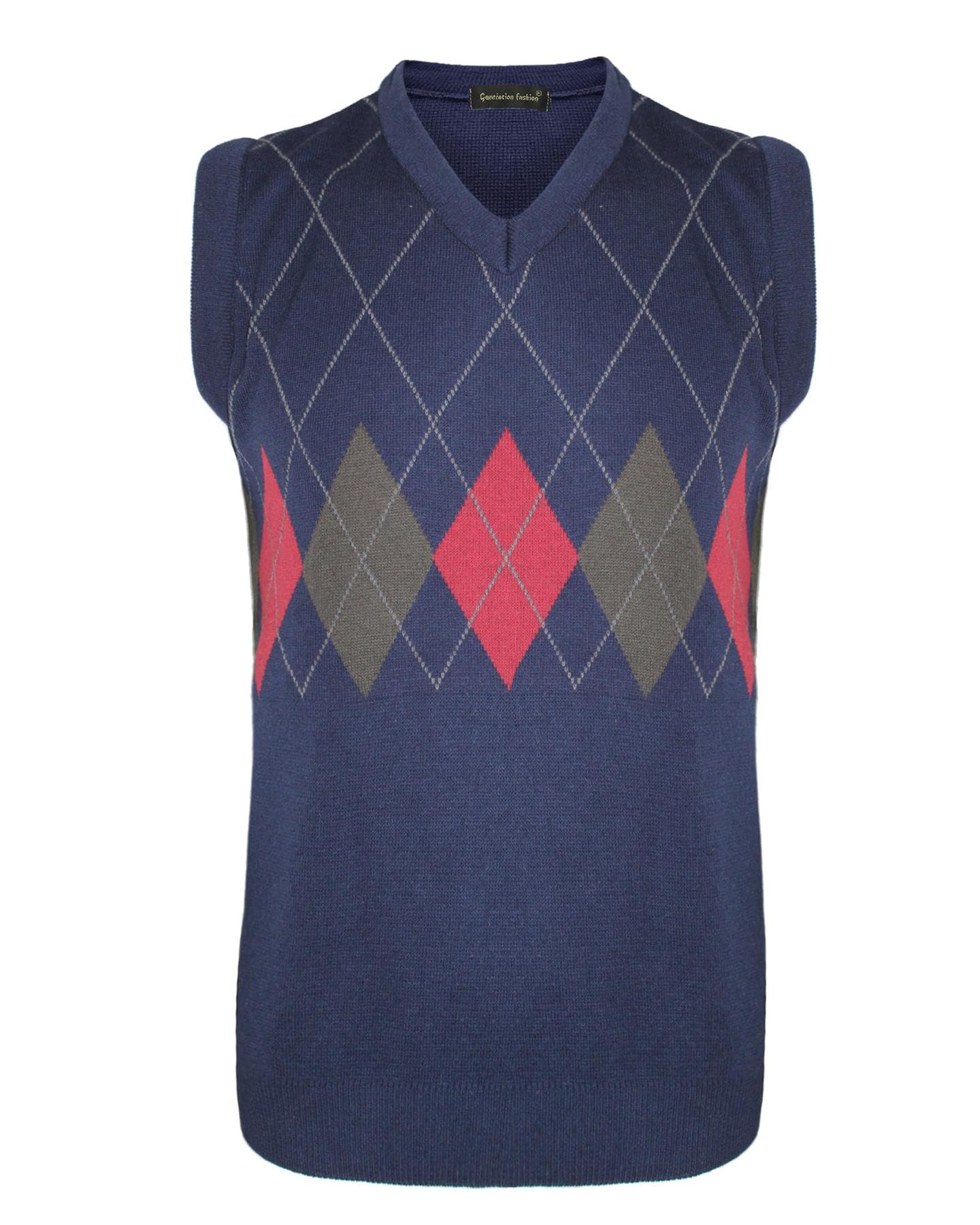Top Vendor Men's Navy New Classic V-Neck Knitted Sleeveless Vest Sweater Jumper Top Ribbed Edge Argyle Knit Size S-3Xl[, 3XL]