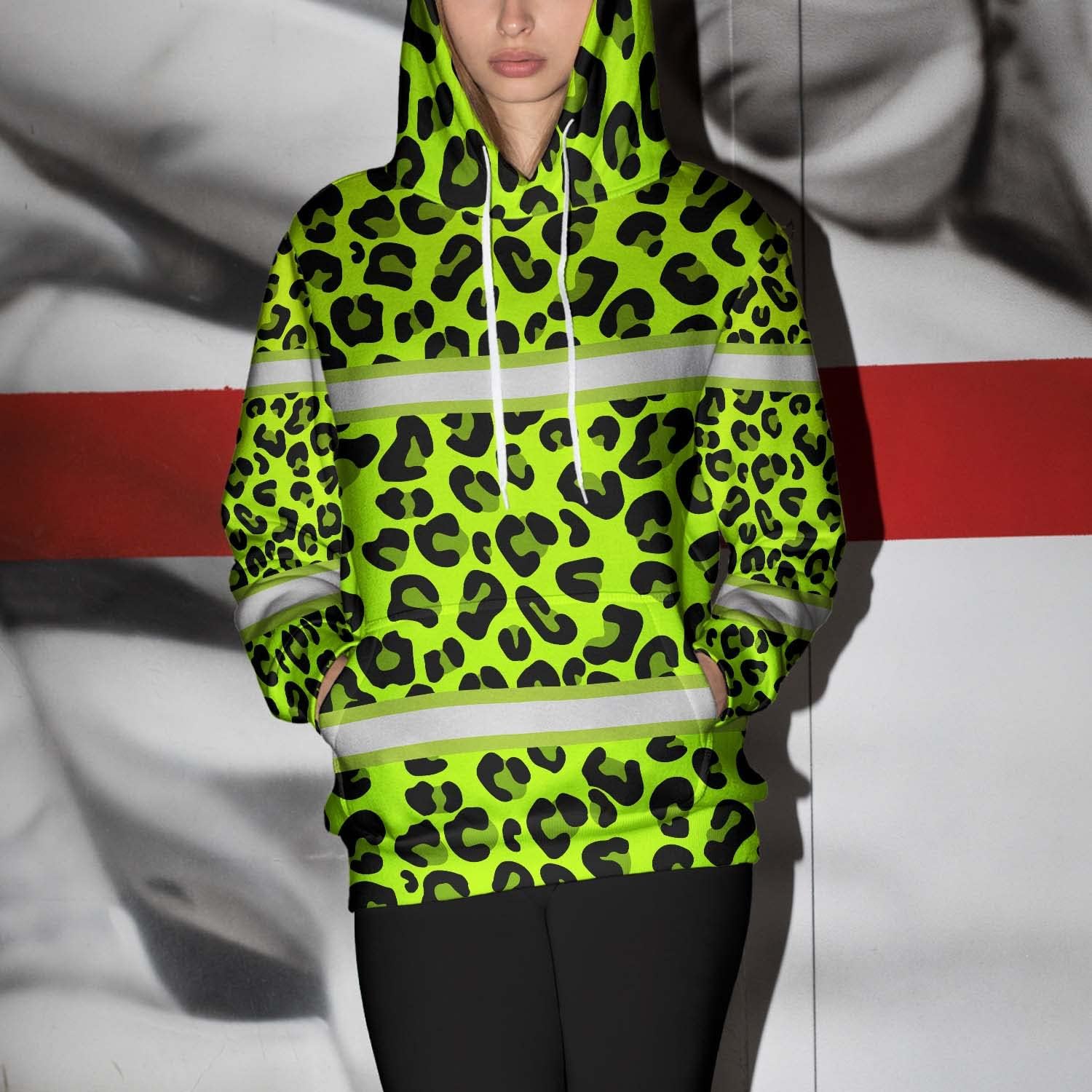 Color US Flag High Visibility Hoodie for Men Women Reflective Tapes Safety Workwear for Worker Runner Patriotic - Image 2