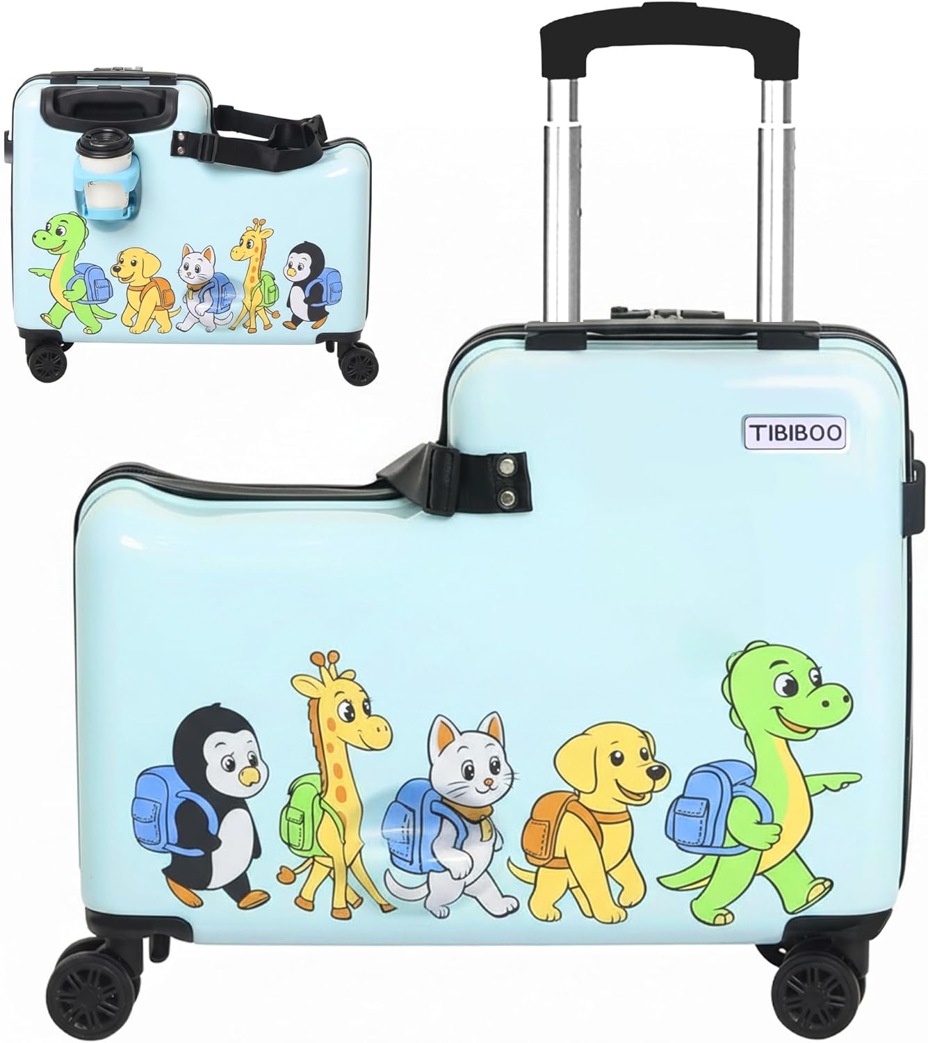 Ride On Suitcase for Kids, Kids Ride On Luggage, 20” Carry On Kids Luggage with Wheels, Hard Shell Travel Suitcase for Ages 3–7