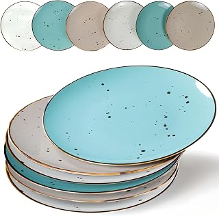 ESFOURCERAMICS 11 Inch Porcelain Dinner Plates Set of 6 - Assorted Colors, Microwave Oven Dishwasher Safe, Scratch-Resistant, Stackable for Home Restaurant