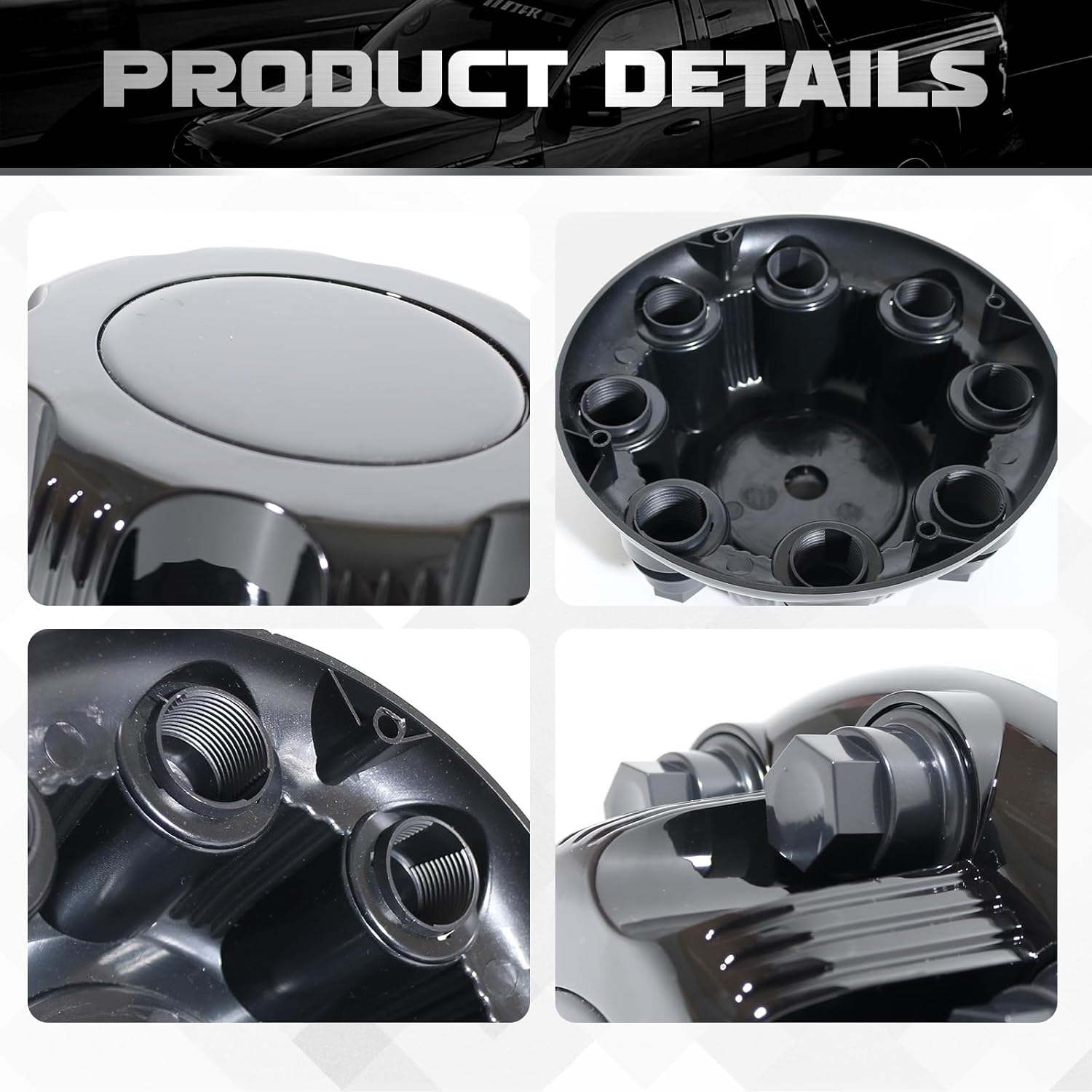 Chrome Wheel 8 Lug Chevy Center Caps Compatible with Select 16 Inch Van & Truck Rim Wheels - Replacement 15039489, 15039488, 9597169, 9597170 Rim Hub Cover, Set of 4, Black