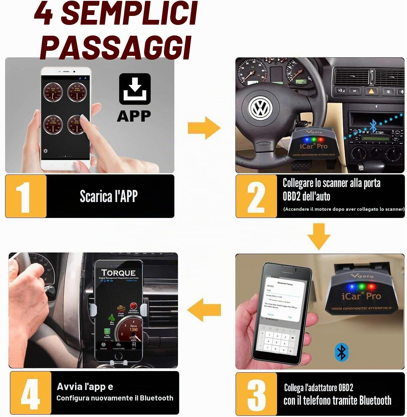 Vgate iCar Pro Bluetooth 4.0 (BLE) OBD2 Lettore di codici di guasto OBDII Codice Scanner Auto Check Engine Light per iOS/Android