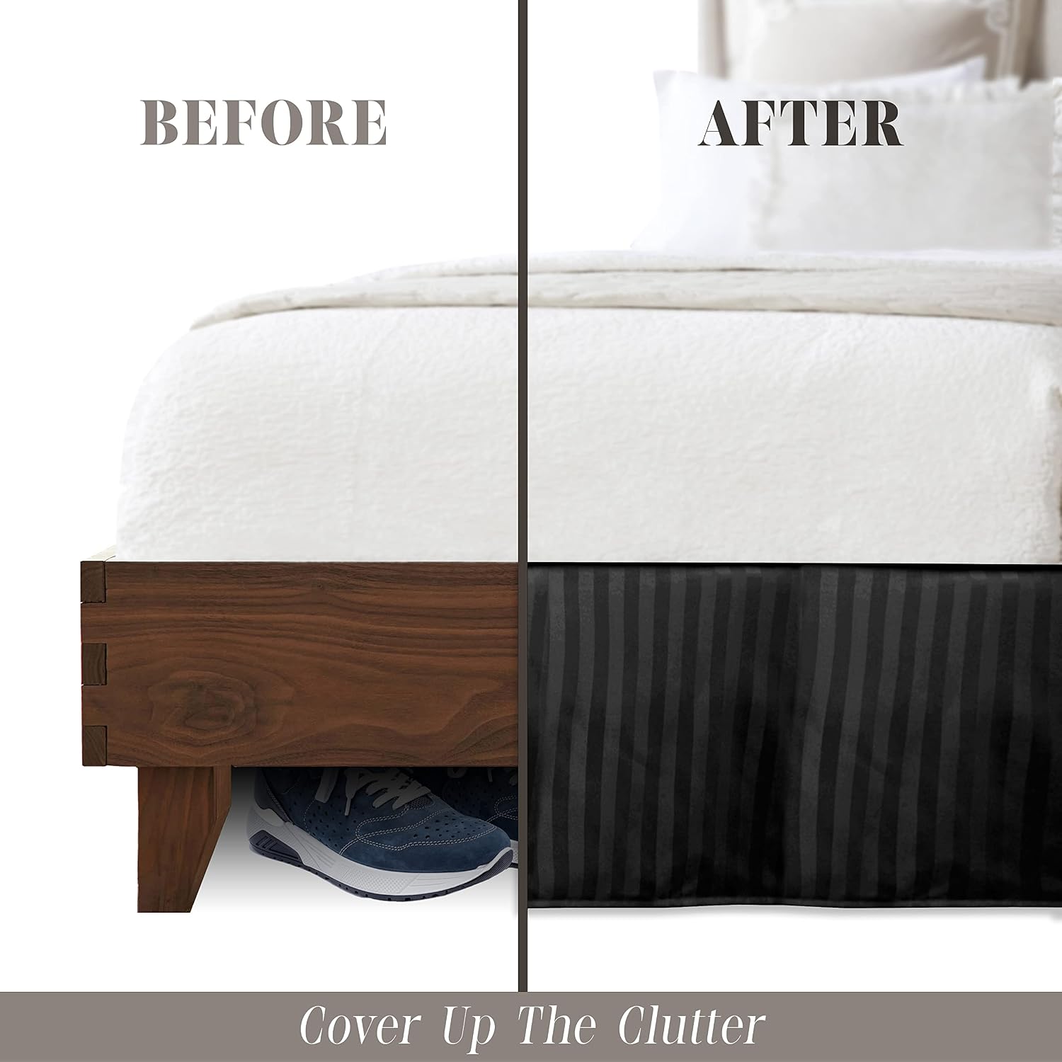 Elegant Comfort 1-Piece Striped Bed Skirt, 1500 Thread Count Egyptian Quality, Stylish Design, Pleated for a Clean Look- Easy Care, Wrinkle and Stain Resistant, Stripe, Twin, Black