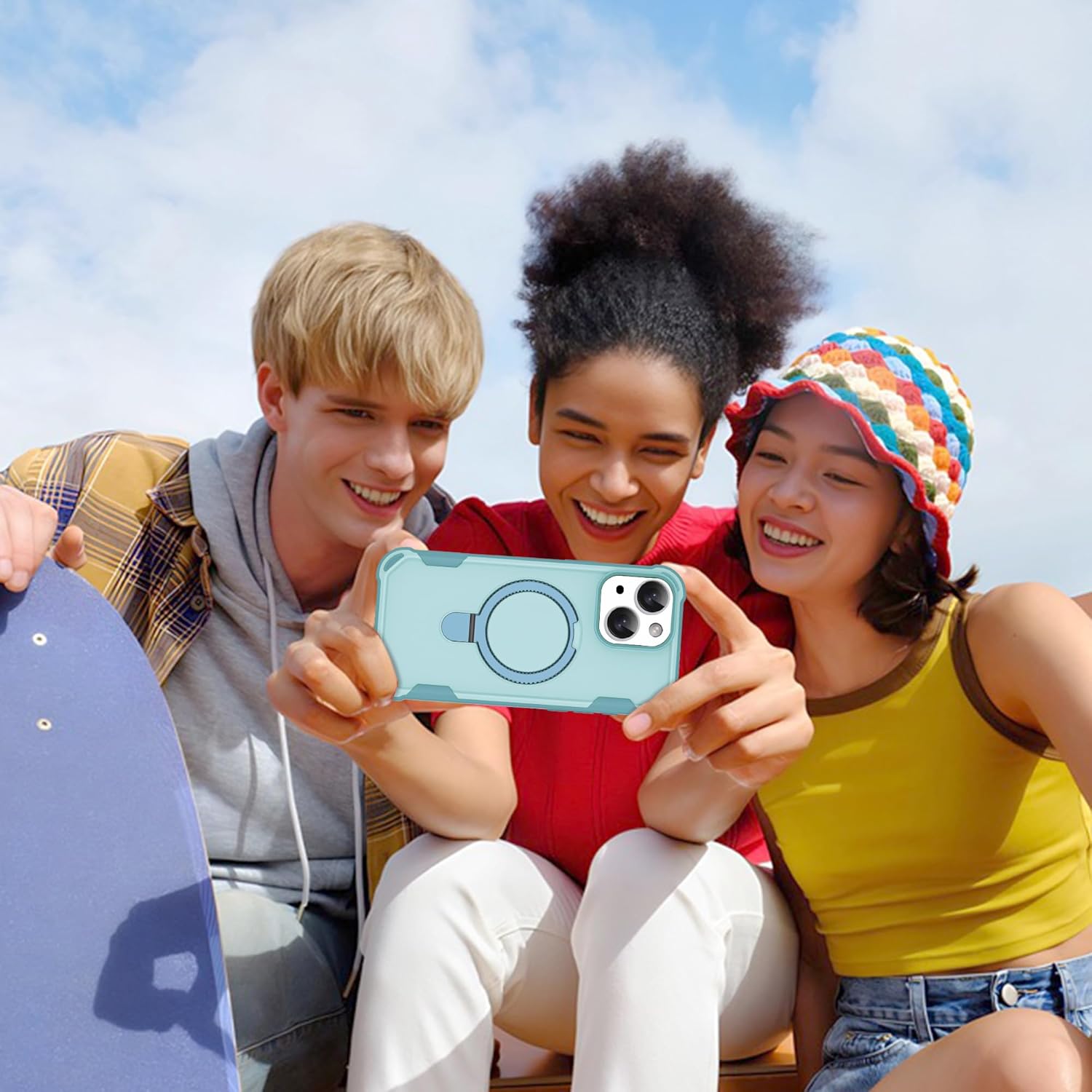 Compatible with iPhone 13 & 14 Case 6.1'' with Magnetic Ring Stand [Military Drop Protection][Compatible with MagSafe] Shockproof 13 & 14 Phone Case for Men Wowen,Cyan