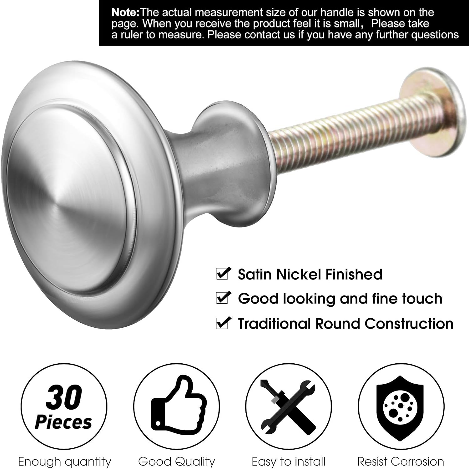 Ripeng 30 Pieces Round Cabinet Knobs Kitchen Drawer Knobs Round Drawer Knobs Kitchen Cabinet Hardware Cupboard Knobs with 30 Screws for Dresser Drawers (Silver,1.06 Inch)
