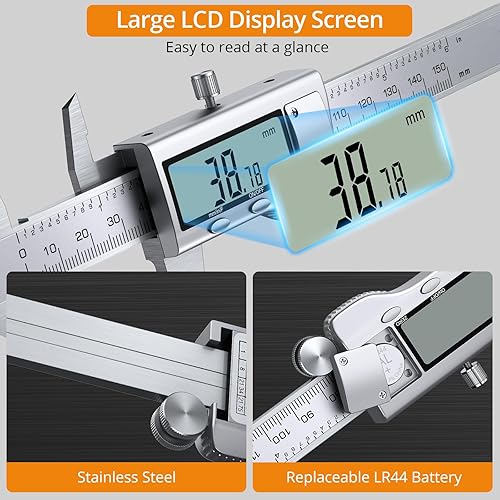 Miniatura 18 de Neoteck Juego de calibrador digital de 8 pulgadas y calibrador de calibre de acero inoxidable, pantalla LCD, herramienta de medición de calibrador