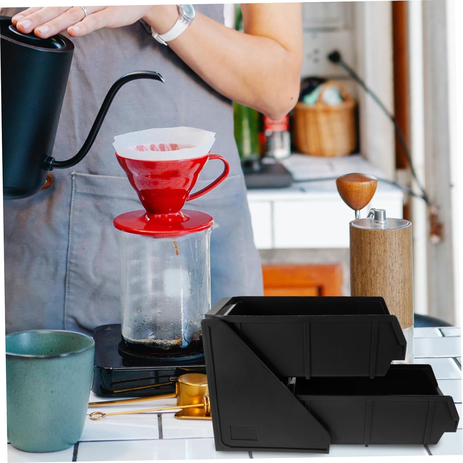 Plastic Coffee Station Organizer for Countertop Condiments and Tea Bags Coffee Bar Storage Box with Two Compartments Easy Clean Plastic Holder for Home Cafe Milk Tea Shop and Bar