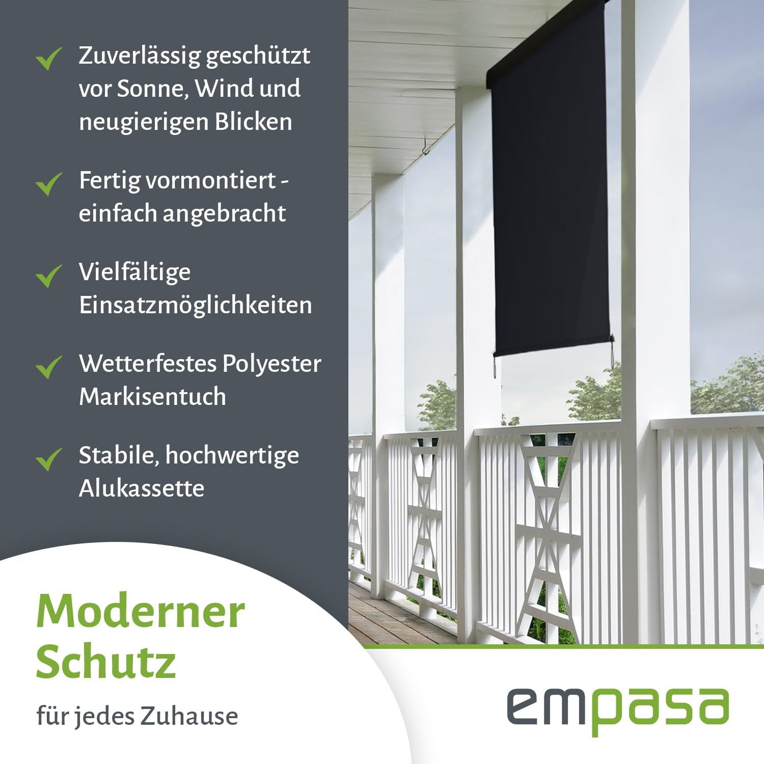 empasa Senkrechtmarkise Master Vertikalmarkise Balkonmarkise Sonnenschutz Balkonsichtschutz Sichtschutz Balkonrollo Rollo mit Handkurbel, Farbe:anthrazit, Größe:240 x 250 cm