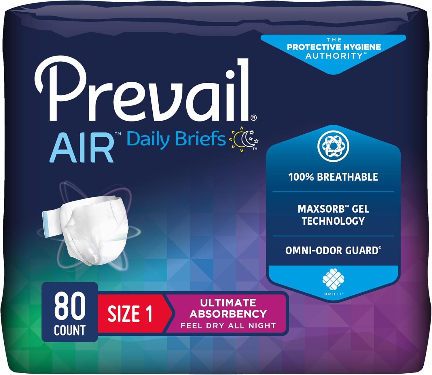 Prevail Air Plus Daily Brief | Size 1 | Breathability | Ultimate Absorbency | 80 Count