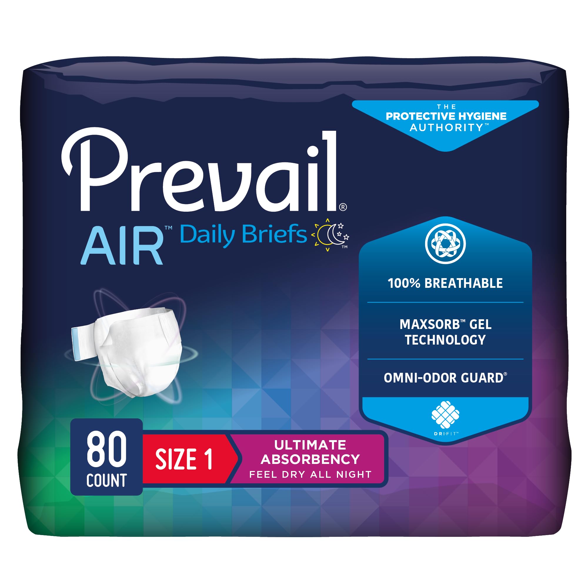 Prevail Air Plus Daily Brief | Size 1 | Breathability | Ultimate Absorbency | 80 Count