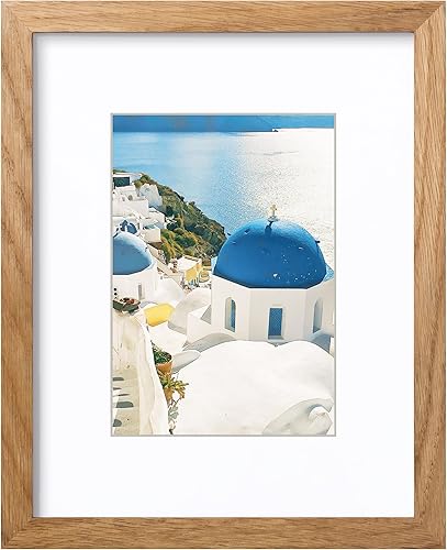 Portarretratos de 8 x 10 pulgadas con paspartú para fotos de 5 x 7 pulgadas, madera maciza de roble de 8 x 10 pulgadas con vidrio templado, marco de