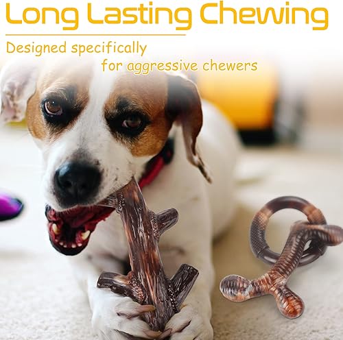 Miniatura 2 de Zimtty Juguetes para perros, paquete de 3 juguetes indestructibles para masticadores agresivos, juguetes masticables de nailon resistente con sabor