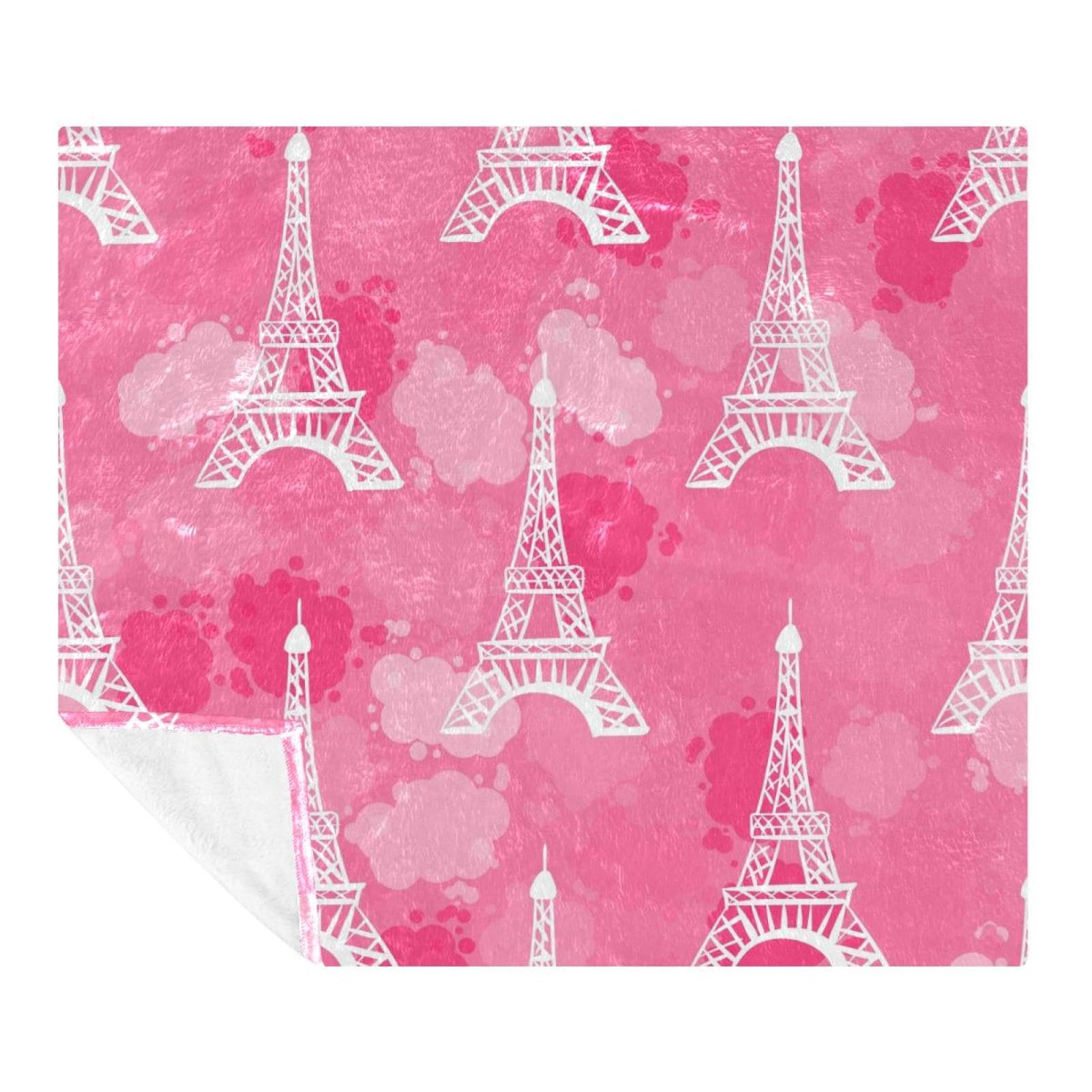 Couverture polaire Tour Eiffel rose aquarelle 150x200cm pour lit et canapé