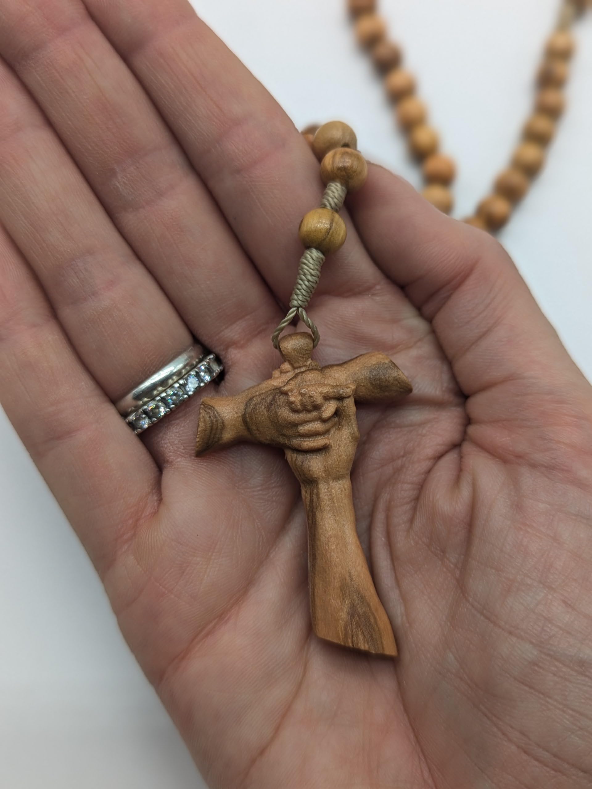 OVUNQUE PROTEGGIMI Rosario Croce dell'Amicizia in Legno di Ulivo, Artigianale, Regalo Religioso Cattolico per Donna e Uomo, Porta rosario
