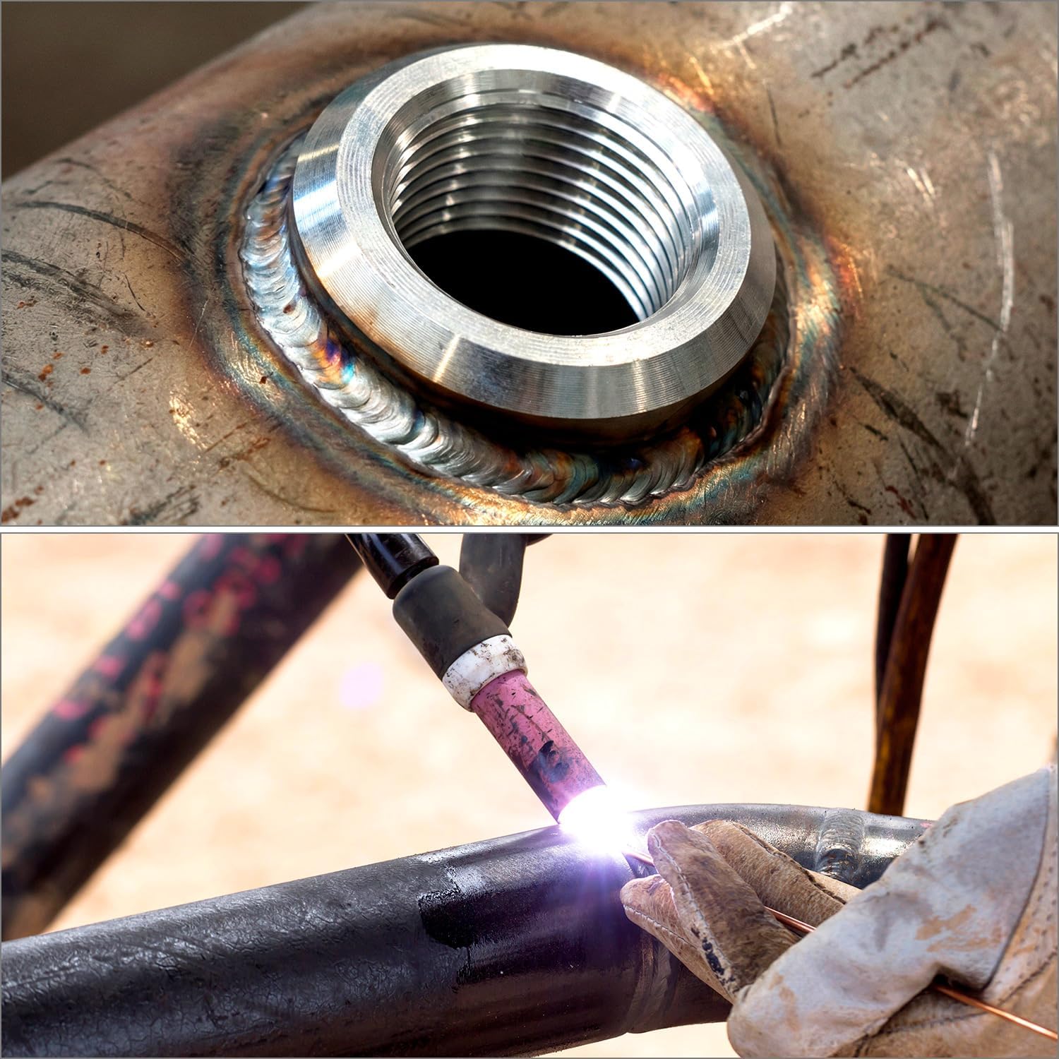 QWORK 3/8 NPT Female Aluminum Weld-On Bung Fitting (Pack of 2) - 6061-T6 Aluminum Alloy with Stepped Design for Easy Mounting - Ideal for Valve Covers, Radiators, Oil Pans, Fuel Cells, and More