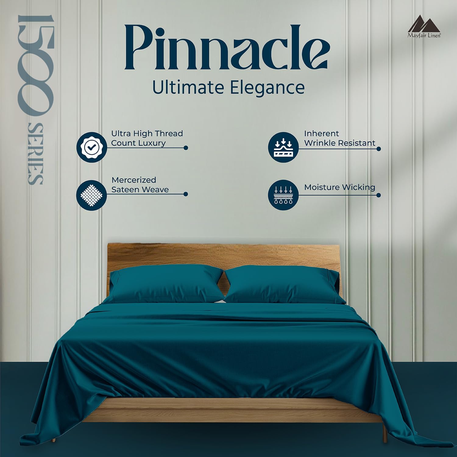 Mayfair Linen 100% Egyptian Cotton Sheets King Size - 1500 Series King Size Sheets Set Egyptian Cotton, Luxury Bedsheet (Teal, 4 PC), Soft, Cooling, 17" Deep Pocket Sateen Weave Bedsheet Set image 3