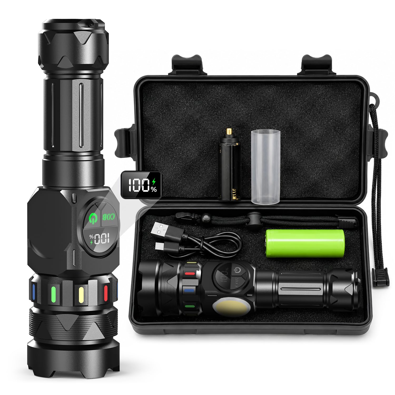 Svoko High Power Rechargeable Torch Light, Long Range 2KM Beam, IP67 Waterproof LED Flashlight with 9 Light Modes, Adjustable Portable Torchlight for Camping and Outdoor Use-picture-31