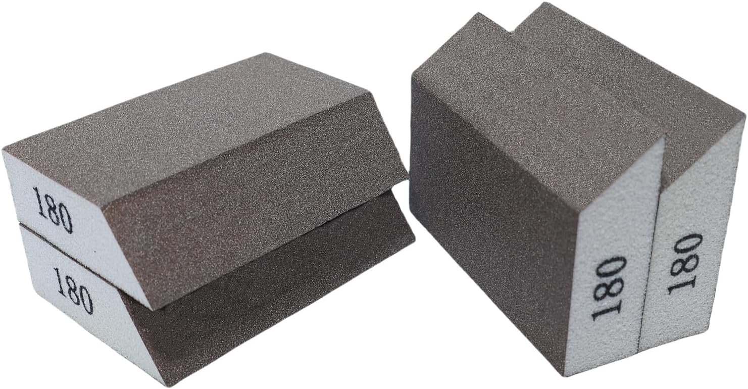 4 Pack 180 Grit Single Angle Sanding Sponge, Washable and Reusable Sanderpaper Hand Sanding Blocks for Wood Drywall Metal Home Sanding