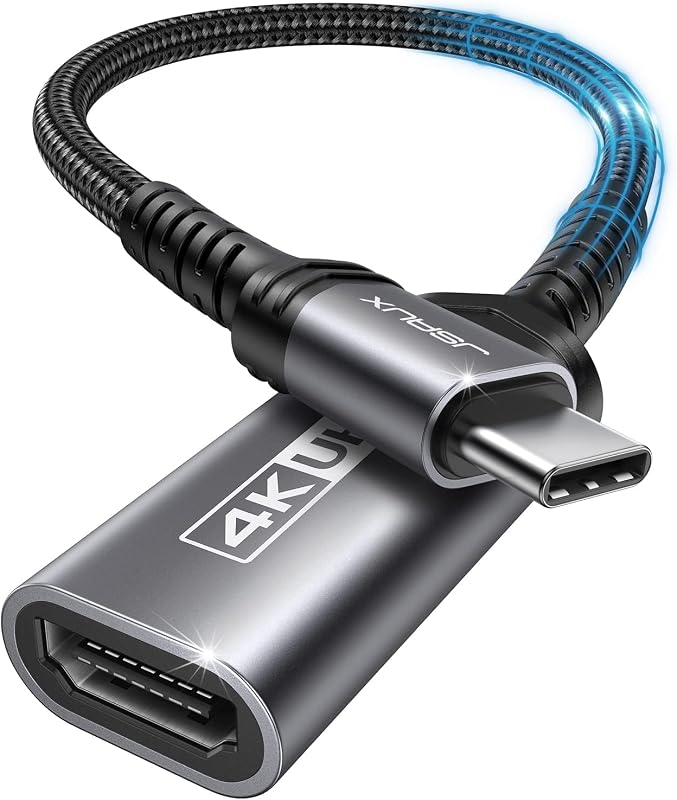 Adaptador JSAUX USB C a HDMI 4K@30Hz para iPhone 17, MacBook, Surface, Gris | USB C unidireccional a HDMI solo con vídeo 4K@30Hz; carcasa de aluminio para iPhone 17/16 Pro Max, MacBook y Galaxy S25